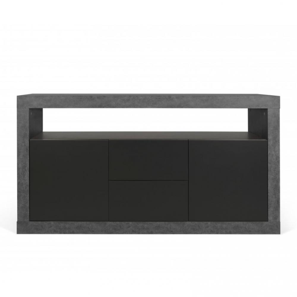 Buffet design DETROIT bois mélaminé Béton/Noir mat